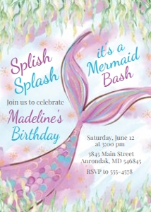 Mermaid Splish Splash - Birthday Invitation - Purple: Mermaid Bash - Birthday Invitation - Purple