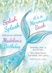 Mermaid Splish Splash - Birthday Invitation: Mermaid Bash - Birthday Invitation - Blue