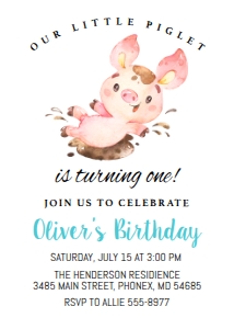 Pig Birthday Invitation - Blue design preview