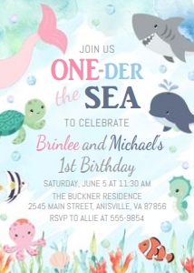 Birthday Invitation - Oneder the Sea - Mermaid Shark 2: Mermaid Shark 02 - Oneder the Sea - Birthday Invitation