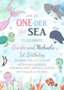 Birthday Invitation - Oneder the Sea - Mermaid Shark: Shark Mermaid - Oneder the Sea - Birthday Invitation