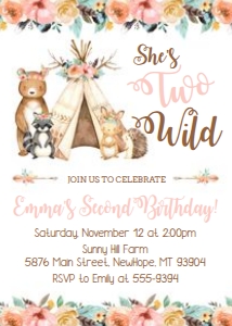 Woodland Teepee - Birthday Invitation - Two Wild: Woodland Teepee - Two Wild - Birthday Invitation