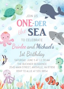 OnedertheSea - Twins Birthday Invitation design preview