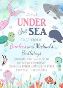 Under the Sea - Sharks and Mermaids - Birthday Invitation: Sharks and Mermaids - Birthday Invitation - Under the Sea