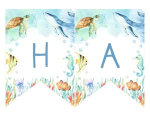Ocean - Banner Flags - Blue: Oneder the Sea Blue Ocean Animals Party Pacakge