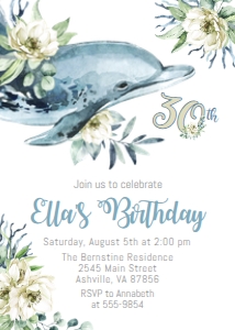 Dolphin - 30th Birthday Invitation design preview