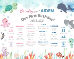 16x20 Ocean Cute Milestone - Twins: Cute Ocean - Milestone Poster Twins - 2 size options
