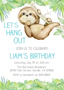 Sloth Birthday Invitation design preview