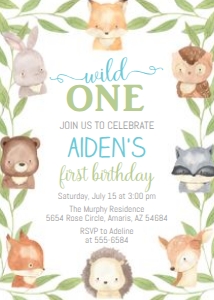 Woodland Faces Boy2 - Birthday Invitation: Woodland Wild One - Boy Birthday Invitation
