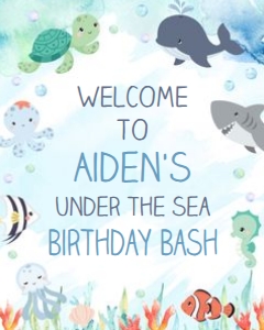 Welcome SIgn 16x20 Cute Ocean Blue 011: Cute Ocean Welcome Sign - Three Sizes