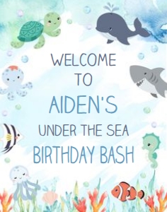 Welcome Sign 11x14 Cute Ocean Blue  011: Cute Ocean Welcome Sign - Three Sizes