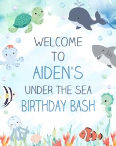 Welcome Sign 8x10 Cute Ocean Blue 011: Cute Ocean Welcome Sign - Three Sizes