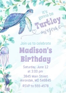 Turtle - Turtley Awesome - Birthday Invitation design preview