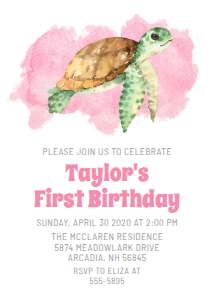 Turtle pink - Birthday Invitation design preview