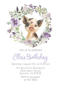 Piglet Floral - Birthday Invitation design preview