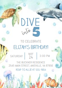 Dive into 5 - Ocean Birthday Invitation - Blue design preview