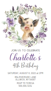 Piglet Purple Wreath - Evite: Piglet Evite - Purple Floral