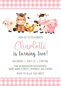 Farm Animals Pink - Birthday Invitation design preview