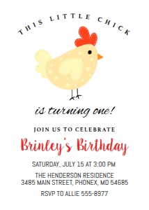 This little chick - Birthday Invitation: This Little Chick - Chicken Birthday Invitation Turning One