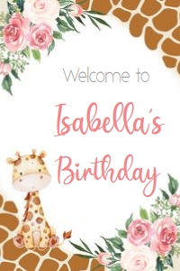 Giraffe 24x36 - Welcome Sign Flowers and Giraffe Print: Giraffe Welcome Signs - Floral Giraffe Print - 3 Size Options