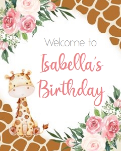 Giraffe 16x20 - Welcome Sign Flowers and Giraffe Print: Giraffe Welcome Signs - Floral Giraffe Print - 3 Size Options