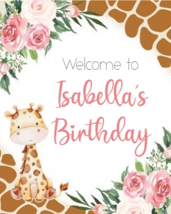 Giraffe 8x10 - Welcome Sign Flowers and Giraffe Print: Giraffe Welcome Signs - Floral Giraffe Print - 3 Size Options