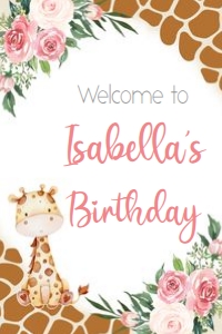 Giraffe 20x30 - Welcome Sign Flowers and Giraffe Print: Giraffe Welcome Signs - Floral Giraffe Print - 3 Size Options