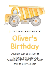 Dump Truck - Birthday Invitation design preview