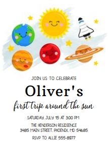 First Trip Around the Sun Planets 1 - Birthday Invitation design preview