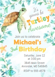 Turtley Awesome 2 - Birthday Invitation design preview