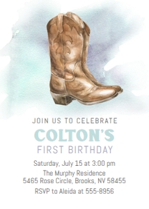 Cowboy Boots Blue Birthday Invitation design preview
