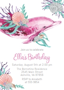 Dolphin with Shells - Birthday Invitation design preview