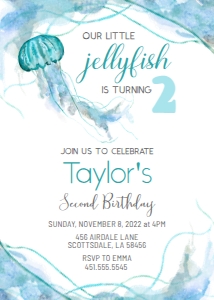 Jellyfish Aqua Blue - Birthday Invitation design preview