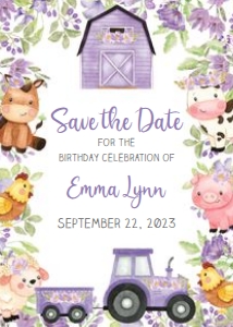 Save the Date - Purple Tractor design preview