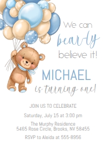 Bear-ly Believe It Birthday Invitation design preview