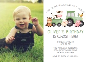 Tractor Green Photo Invitation: Green Tractor Photo Invitation