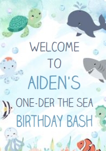 Cute Ocean  24x36 Welcome Sign Blue: Cute Ocean Welcome Sign - Three Sizes