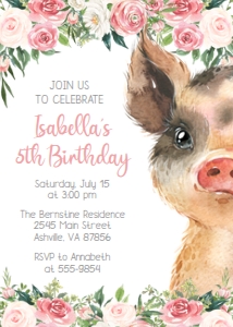 Pig Birthday Close Up Pink Flowers design preview