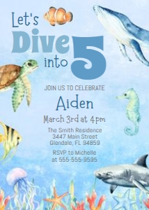 Dive into 5 Ocean Animals Birthday Boy design preview