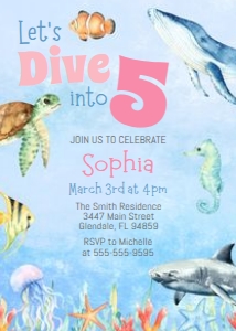 Dive Into Five Pink Birthday Invitation design preview