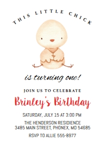 This Little Chick Birthday Invitation Red design preview