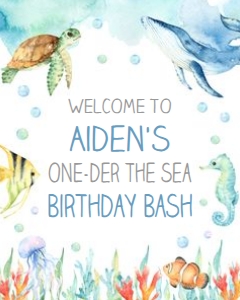 Ocean 16x20 Welcome Sign - Oneder the Sea: Oneder the Sea Blue Ocean Animals Party Pacakge