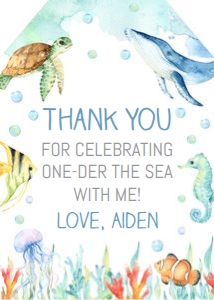 Ocean - Favor Tag One-der the Sea Blue: Oneder the Sea Blue Ocean Animals Party Pacakge