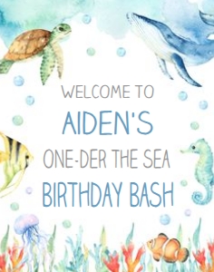 Ocean 11x14 Welcome Sign - Oneder the Sea: Oneder the Sea Blue Ocean Animals Party Pacakge