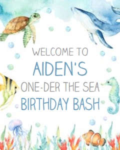 Ocean 8x10 Welcome Sign - Oneder the Sea: Oneder the Sea Blue Ocean Animals Party Pacakge