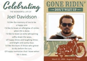 Gone Ridin Memorial Card design preview