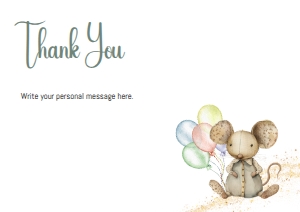 #2903 Watercolour Animals Baby Shower Thank You Card - Mouse A6 5.8x4.1inch design preview