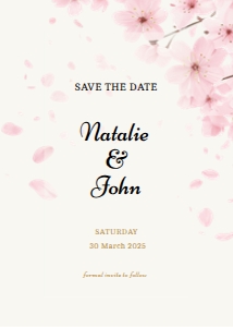 W003 Cherry Blossom Save the Date Card 5x7 design preview