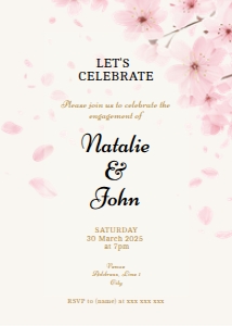 W003 Cherry Blossom Engagement Invitation 5x7 design preview
