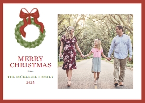 Boxwood Wreath Horizontal Photo Card design preview
